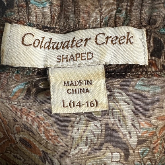 Coldwater Creek sz. L (14-16) sheer blouse, button front, brown floral, fall - Picture 3 of 12
